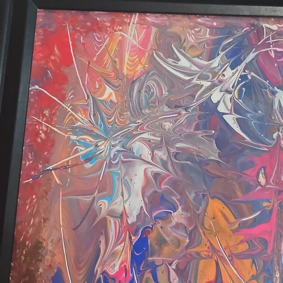 Hand Crafted Original Acrylic Pour Painting  The First One Upcycled Framed 16x20 - Picture 16 of 17